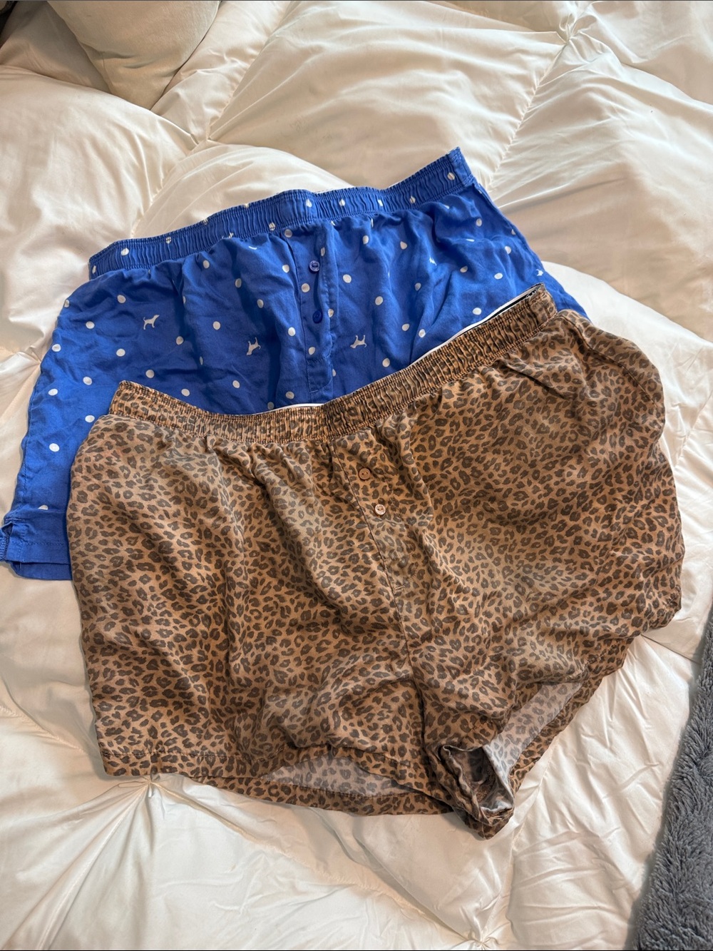 PINK Victoria's Secret Blue Polka Dot & Brown Leopard Boxer Shorts